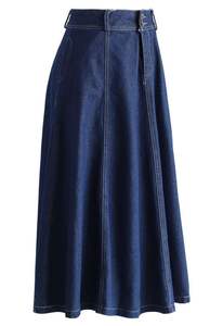 Denim <b>Long</b> <b>Skirt</b> Front Side Slit Casual Style Stylish Seasonal Staple Fla Maxi Chic Versatile Elegance Fashion - Product Image 4