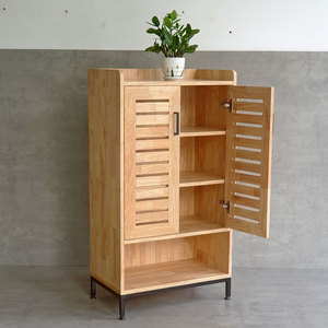 KTB68141 Zapatero Moderno de Dos Puertas 60x35x112cm, Madera de Caucho, Patas de Hierro, Fácil Montaje, Estante Extensible para Zapatos, Mueble para el Hogar - Product Image 4