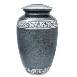 Urna Funeraria Gris Piedra para Cenizas, Contenedor de Cremación de Metal Premium con Banda Decorativa Sutil - Product Image 1
