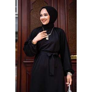 High Quality Black Satin Hijab Dress Embroidered Flounce <b>Skirt</b> Modest Muslimah Straight <b>Plus</b> <b>Size</b> High Collar-Available Solid - Product Image 1