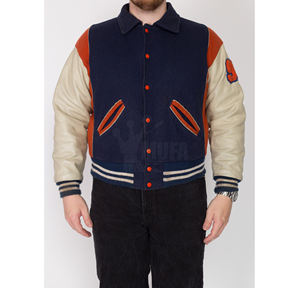 แจ็กเก็ตเบสบอลฤดูหนาวปรับแต่งได้ปรับแต่งได้คอปกตั้งทำด้วยผ้าขนสัตว์ปักด้วยกำมะหยี่สไตล์มหาวิทยาลัยลำลองย้อมสีเรียบ - Product Image 4