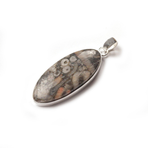 Colgante Ovalado de Plata 925 con Gema de Jaspe Meteorito Alargado - Colgante para Mujer al por Mayor - Product Image 3