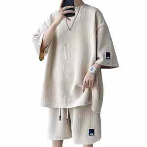 Survêtement surdimensionné 2 pièces pour homme, short et chemises, vêtements de sport pour homme, tenue d'été respirante à séchage rapide, ensemble décontracté et élégant - Product Image 5