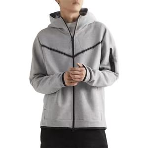 Sudadera con capucha de invierno para hombre, ligera, con cremallera completa, 100% poliéster, forro polar técnico, softshell, efecto lavado a la piedra, con bolsillo en la manga, venta al por mayor y personalizada - Product Image 4