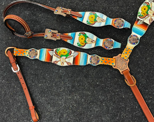 Personnalisé Antique Cuivre Acier Équestre Tack Set En Cuir Véritable Cheval Headstall Collier De Poitrine Logo Personnalisé Entraînement De Course - Product Image 2