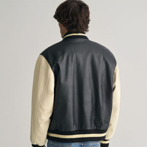 Veste universitaire confortable en cuir de haute qualité pour hommes avec col montant tenues décontractées à la mode avec patchs - Product Image 4