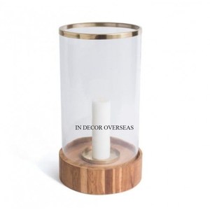 Hojas de diseñador chapado en oro de metal y vidrio transparente hecho Hogar y mesa de hotel centro de mesa huracán portavelas de La India - Product Image 6