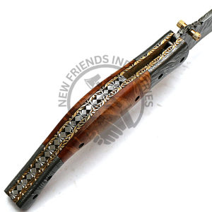 Couteau de chasse pliant personnalisable OEM pour homme en acier Damas, manche en bois, idéal pour la pêche, le camping et la randonnée - Product Image 5