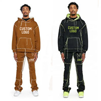 Pantalones Deportivos de Algodón con Bordado Desgastado, Cierre de Cremallera, Estilo Holgado, Gruesos, para Invierno, Personalizados, Unisex, Lavado Ácido Decolorado al Sol