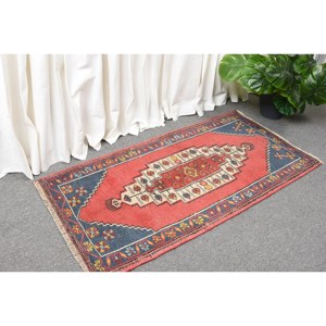 Turkish Kilim <b>Rug</b> 1.8 X 3.5ft Red <b>Black</b> Flat Weave Area <b>Rug</b> with Latex Backing Patchwork Pattern for Hallway or Room Decor - Product Image 3