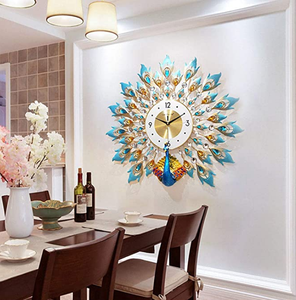 AK นาฬิกาแขวนโลหะนกยูงทองเหลืองสุดสร้างสรรค์นาฬิกาแขวนผนังประดับเพชรหลากสีสำหรับตกแต่งบ้าน - Product Image 6