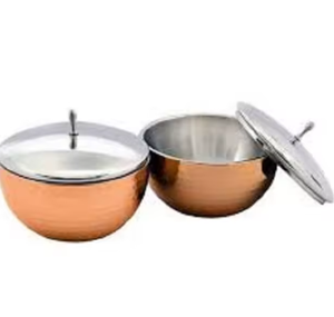 Juego de cuencos de cobre multiusos redondos Premium de varios tamaños para servicio de comida de sopa de frutas hecho de metal de acero - Product Image 1