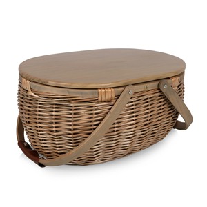 Rattan picnic <b>basket</b> with wooden lid Handmade <b>Storage</b> <b>Basket</b> Wholesale eco-friendly Made in Viet Nam - Product Image 1