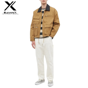 เสื้อแจ็กเก็ตผู้ชายสำหรับทำงานคาร์โก้ทันสมัยชุดทำงานออกแบบได้ตามต้องการผ้าฝ้ายที่ทนทานเสื้อกันลมมีกระเป๋าหลายกระเป๋าสีล้วนสำหรับผู้ชาย - Product Image 3