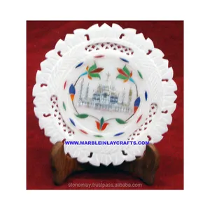 Popular Quality Inlay Marble Plaque Hand Made Unique Taj Mahal Painting Work In Marble Plate For Gift And Giveaway