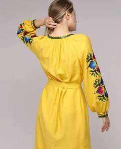 ชุดเดรสยูเครนดีไซน์หรูหราสำหรับผู้หญิงชุดเดรสสุภาพเรียบร้อยแขนยาวคลุมเข่าแบบผ่าข้างผ้าฝ้ายทอไซส์ใหญ่พิเศษออกแบบได้ตามต้องการ - Product Image 5