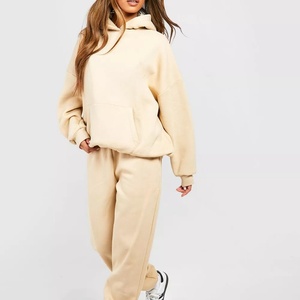 Polyester Coton Décontracté Automne Hiver Polaire Surdimensionnée Vente en Gros Crop Top Hoodies Jogging Survêtements Ensemble pour Femmes - Product Image 1