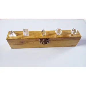 Gemstone Crystal Quartz 5pcs Geometry Set With Wooden Box Platonic Solid Crystals Healing Stones Reiki Rocks Minerals Energy Set