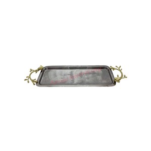Customizable <b>Gold</b> Finished Metal <b>Tray</b> Flower Artwork Aswan International Brand CE Certified Excellent Workmanship Serving <b>Tray</b> - Product Image 3