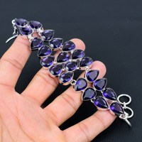 Pulsera Boho Vintage Hecha a Mano con Plata de Ley 925 y Amatista Morada, Certificada por Terceros, para Mujer, Regalo