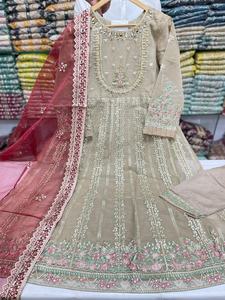 Best Selling 2022 Latest Collection Embroidered <b>Silk</b> <b>Maxi</b> <b>Dress</b> 3-Piece Stitched Salwar Kameez for Parties Fancy Model Number - Product Image 6