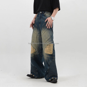 กางเกงยีนส์ทรงฮิปฮอปทรงหลวมสำหรับผู้ชายกางเกงยีนส์ระบายอากาศได้ดีขนาดใหญ่ออกแบบได้ตามต้องการ - Product Image 2