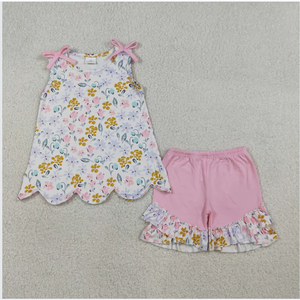 GSSO3392 Flower Pink Scallop Edge Girls Shorts Set - Product Image 4