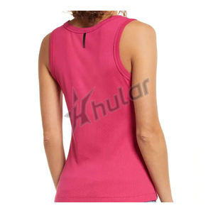 Camisetas sin mangas de verano de moda rosa para mujer Ropa informal de punto de costilla de algodón transpirable cómoda con logotipo personalizado - Product Image 3