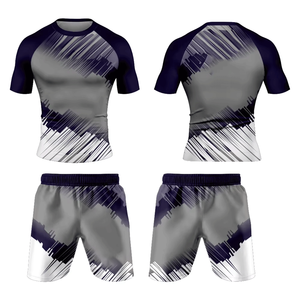 Ensemble Rash Guard et Short de Combat à Manches Courtes pour Hommes, UPF50+, Séchage Rapide, pour MMA, BJJ, Grappling - Product Image 1