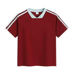 เสื้อยืดแนวสปอร์ตอินเทรนด์เสื้อยืดคอวีเสื้อแขนสีตัดกันเสื้อถักปรับแต่งได้ระบายอากาศ - Product Image 5