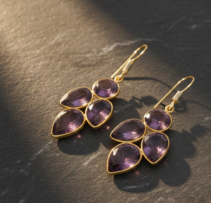 Boucles d'oreilles en améthyste bleue multiformes |   Perles rondes de 8 mm, 9x12 et 10x14 |   Argent sterling 925 plaqué or 18 carats, pour les occasions spéciales - Product Image 3