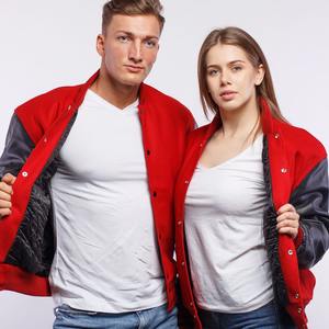 Mens Red Black Contrast Stand Varsity Bomber <b>Jacket</b> Genuine Leather Sleeves <b>Waterproof</b> Windproof Streetwear College Baseball - Product Image 6