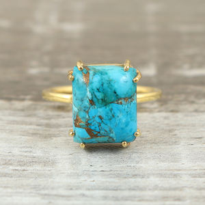 Hot Selling 925 Sterling Silver <b>Ring</b> Trendy Rectangular Design Vintage <b>Gold</b> Plating Cooper <b>Turquoise</b> Gemstone Fine Wedding Party - Product Image 4