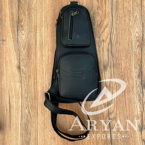 <b>Men's</b> Business Full Grain Genuine Leather Chest <b>Bag</b> Vintage Cowhide Leather Cycling Sports Crossbody <b>Bag</b> Casual <b>Sling</b> <b>Bag</b> - Product Image 1