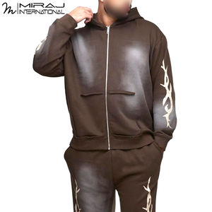 Survêtements en molleton de coton écologique de style évasé unisexe marron avec logo personnalisé, respirant, grande taille, motif uni - Product Image 5