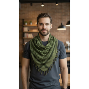 Foulard Keffiyeh en coton doux tissé vert et noir 90 x 90 cm, respirant, style ethnique, accessoire de mode pour l'hiver, avec logo - Product Image 2