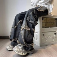 2026 Unisex Gotik Kot Pantolon Çapraz Askılı Bol Kesim Fermuarlı Zincir Detaylı Özel Reflektörlü Taşlanmış Bahar Kristal Düğmeli