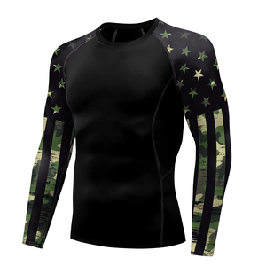Rashguard personnalisé pour hommes, fabriqué en usine, chemise de compression longue pour la gym, unie, anti-UV, en nylon, spandex, polyester, élasthanne, coupe courte - Product Image 3