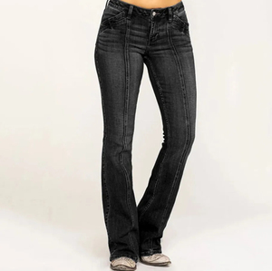 Saleh Enterprises Ladies High Waist Flare Bottom Jeans Washed <b>Stretch</b> <b>Denim</b> Eco-Friendly Breathable Vintage Y2K Wide Leg Fashion - Product Image 1