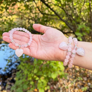 Handmade Luxury Rose Quartz <b>Beaded</b> <b>Bracelet</b> 8MM Natural Gemstone Heart Pendant Healing Jewelry for Women Gift - Product Image 1