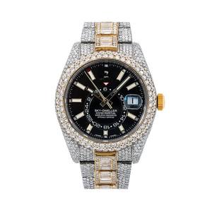Top Trending Baguette And Round VVS Moissanite Diamond <b>Black</b> Dial Stainless Steel Iced Out Mechanical Automatic Wrist <b>Watch</b> Gift - Product Image 1