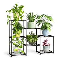 Support à plantes en métal à trois niveaux, étagère à lattes longue pour l'intérieur et l'extérieur, jardin, présentoir de fleurs, organisateur de pots moderne noir