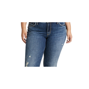 Jeans da Donna Trendy Co Co Silver Strappati Stile Boyfriend Blu Taglia 24W Vita Alta Boot Cut Vestibilità Skinny Denim Traspirante Elasticizzato - Product Image 2