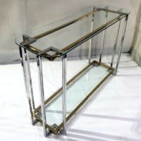 Mesa de Centro Moderna y Duradera de Acero Inoxidable, Juego de Mesa Consola y Taburete, Acabado en Oro Rosa, Tapa de Vidrio, Muebles para Sala de Estar