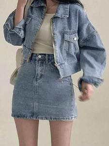 Veste en jean imperméable coupe-vent respirante écologique + jupe taille haute Ensemble deux pièces pour femmes - Product Image 2