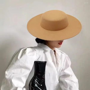 Chapeau Fedoras Chaud Vintage Élégant Chapeau Robe de Jazz à Haut Plat avec Chapeau Formel en Feutre Classique à Large Bord - Product Image 5