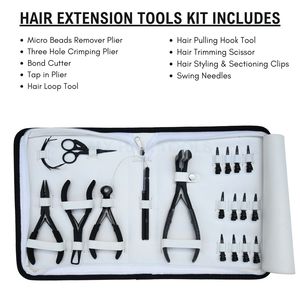 Kit d'outils pour extensions de cheveux de styliste, pince à extensions à ruban noir, pince à micro-perles, coupe-fil, outil de retrait de micro-perles, crochet et pince à bec de canard - Product Image 2