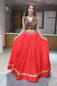 Latest Traditional <b>Red</b> Color Navratri Special Lehenga <b>Blouse</b> Rayon Cotton Fabric Gota Patti Work for Women's Indian Parties - Product Image 4