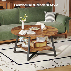 Mesa de centro redonda pequeña con almacenamiento, sala de estar moderna para mesa de centro de madera, oficina, espacios pequeños - Product Image 4