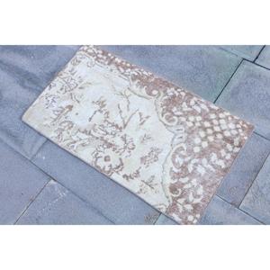 1.6x2.9 ft Turkish Vintage Rug, Small Rug, <b>Brown</b> White Solid <b>Wool</b> Rug - Product Image 2